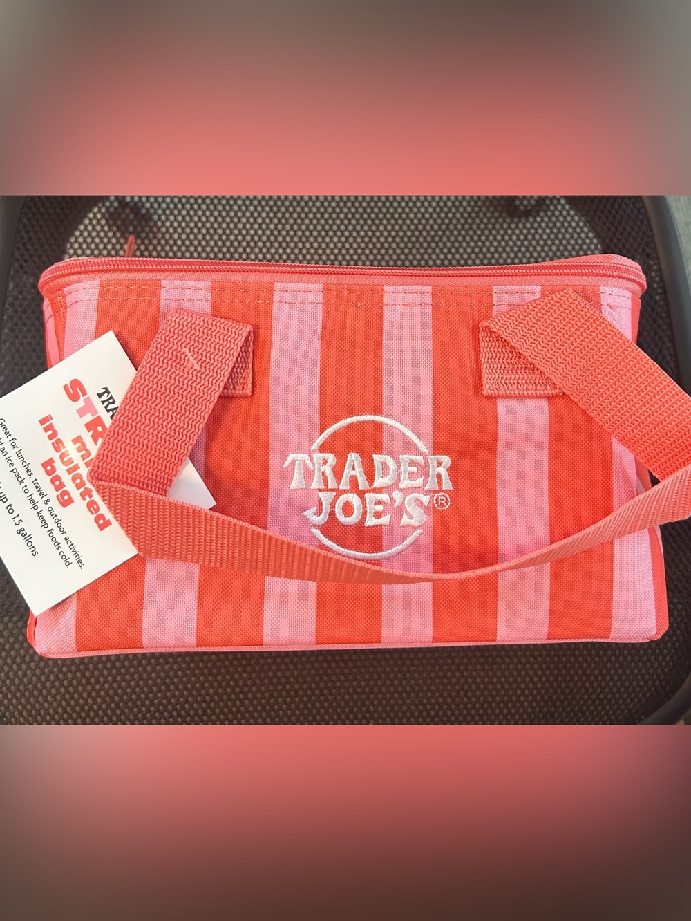 Trader Joe’s striped mini insulated bag. New with tag. Pink/Red